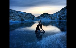 Figure Skating on lake high up in mountains of BC, Canada